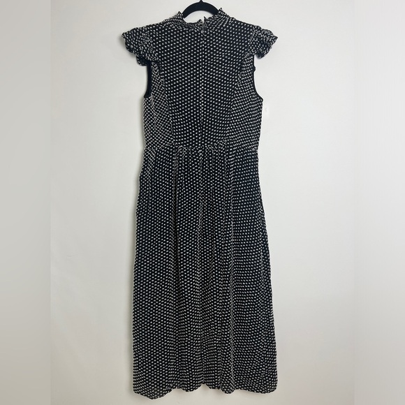Kate Spade New York Smocked Clip Swiss Dot Mock Neck Flutter Midi Dress Size 6 - Picture 3 of 12
